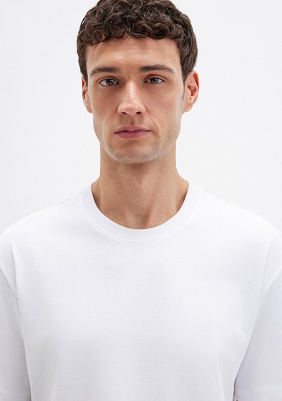 MAVİ - M0611596-620 Erkek Beyaz Bisiklet Yaka T-Shirt