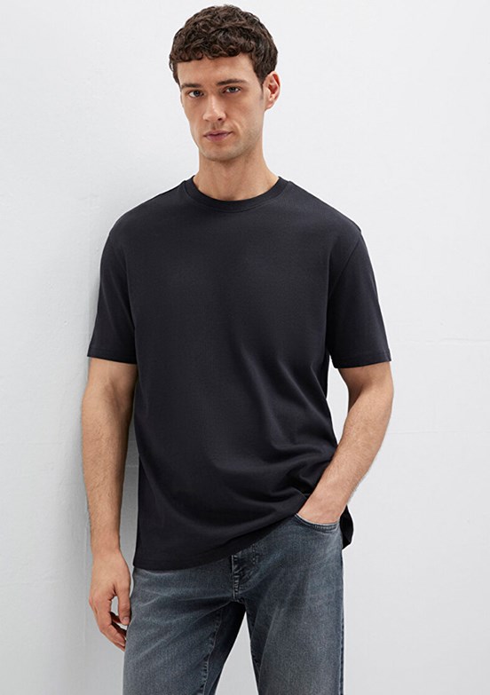MAVİ - M0611596-900 Erkek Siyah Bisiklet Yaka T-Shirt