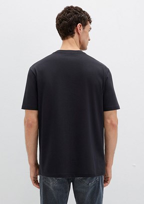 MAVİ - M0611596-900 Erkek Siyah Bisiklet Yaka T-Shirt