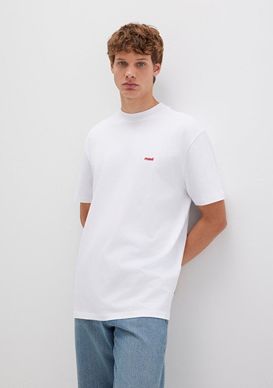MAVİ - M0612216-620 Erkek Beyaz Baskılı T-Shirt