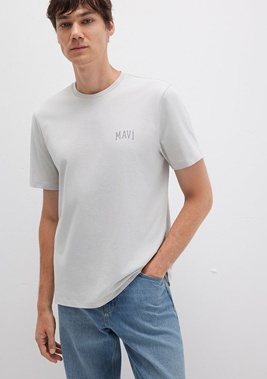 MAVİ - M0611714-70074 Erkek Gri Baskılı T-Shirt
