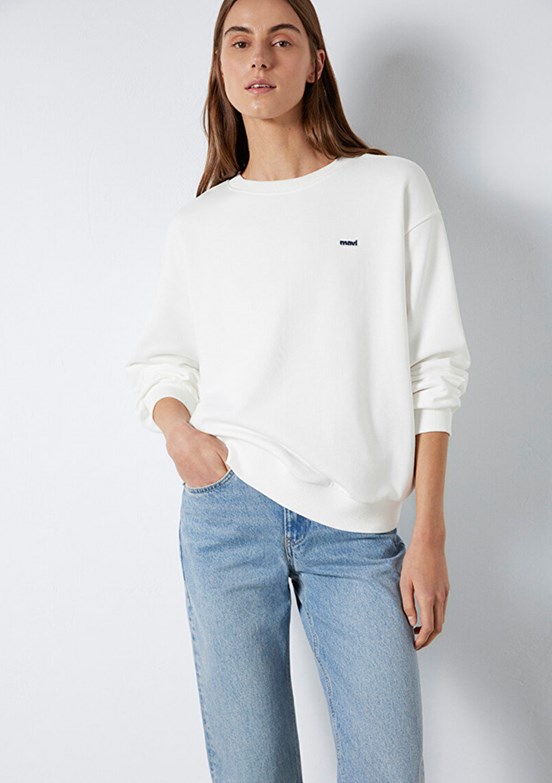 MAVİ - M1S10366-70057 Kadın Beyaz Baskılı Sweatshirt