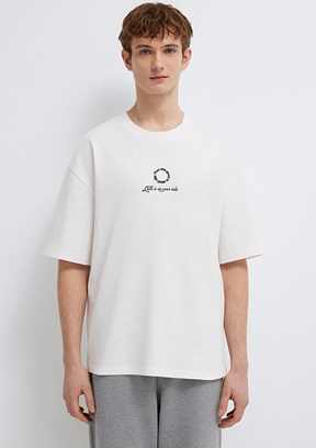 MAVİ LUCK IS ON YOUR SIDE - M0613183-70057 Erkek Beyaz Bisiklet Yaka T-Shirt
