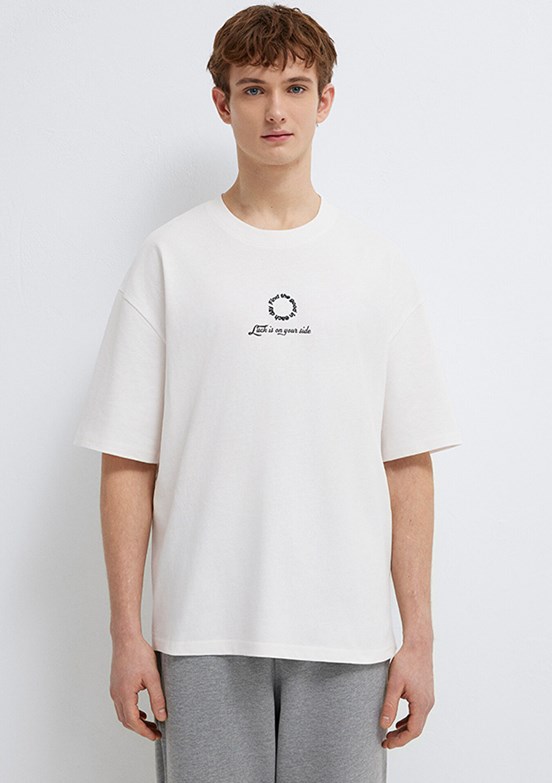 MAVİ LUCK IS ON YOUR SIDE - M0613183-70057 Erkek Beyaz Bisiklet Yaka T-Shirt