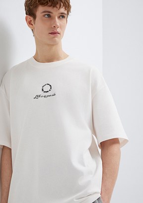 MAVİ LUCK IS ON YOUR SIDE - M0613183-70057 Erkek Beyaz Bisiklet Yaka T-Shirt