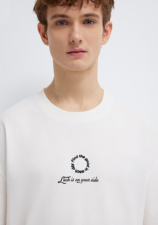MAVİ LUCK IS ON YOUR SIDE - M0613183-70057 Erkek Beyaz Bisiklet Yaka T-Shirt