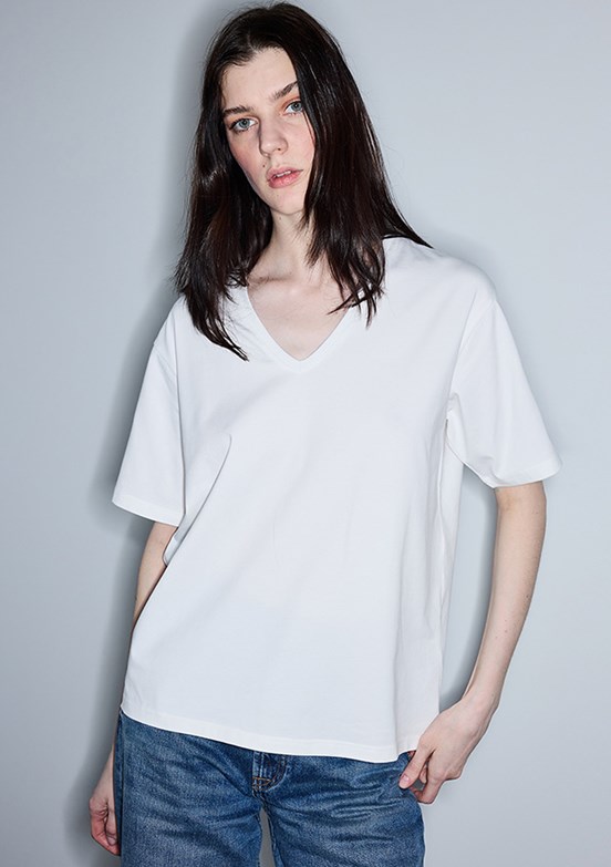 İPEKYOL - IS1260070102 Kadın Beyaz V Yaka T-Shirt