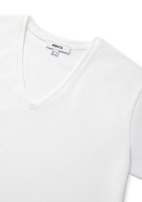 İPEKYOL - IS1260070102 Kadın Beyaz V Yaka T-Shirt