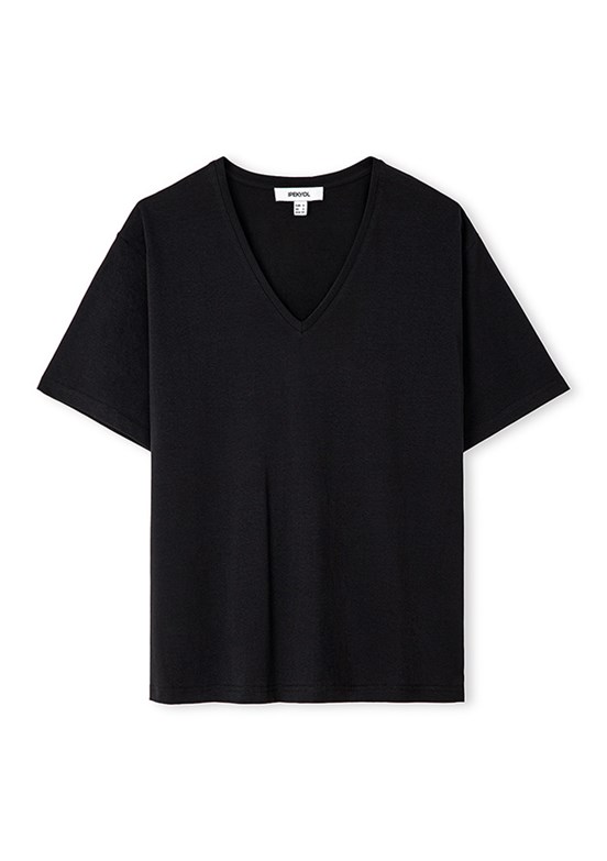 İPEKYOL - IS1260070102 Kadın Siyah V Yaka T-Shirt