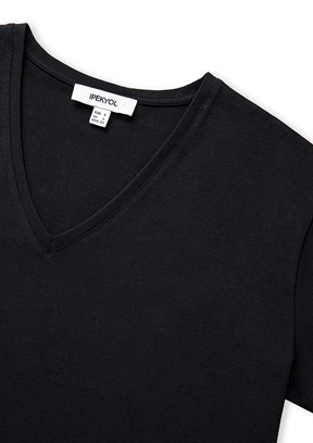 İPEKYOL - IS1260070102 Kadın Siyah V Yaka T-Shirt
