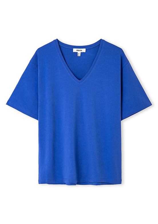 İPEKYOL - IS1260070102 Kadın Mavi V Yaka T-Shirt