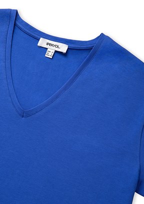 İPEKYOL - IS1260070102 Kadın Mavi V Yaka T-Shirt