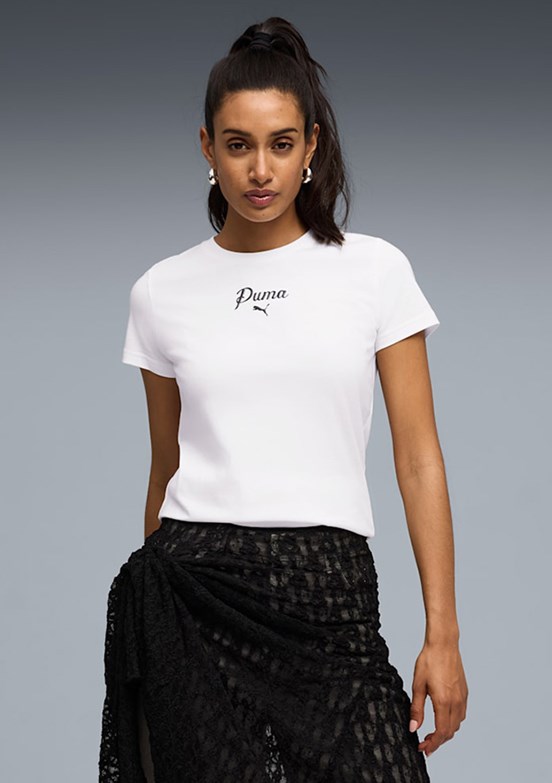 PUMA ESS SCRIPT Tee Beyaz Kadın T-Shirt
