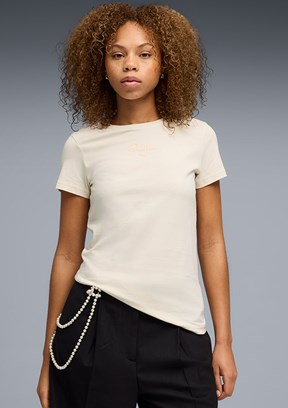 PUMA Ess Script - 69176087 Kadın Beyaz Baskılı T-Shirt