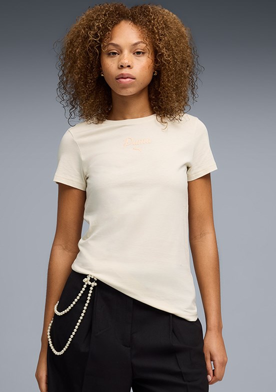 PUMA Ess Script - 69176087 Kadın Beyaz Baskılı T-Shirt