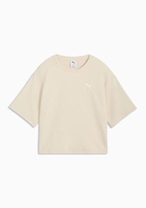 PUMA ESS Elevated Beyaz Kadın Baskılı T-Shirt