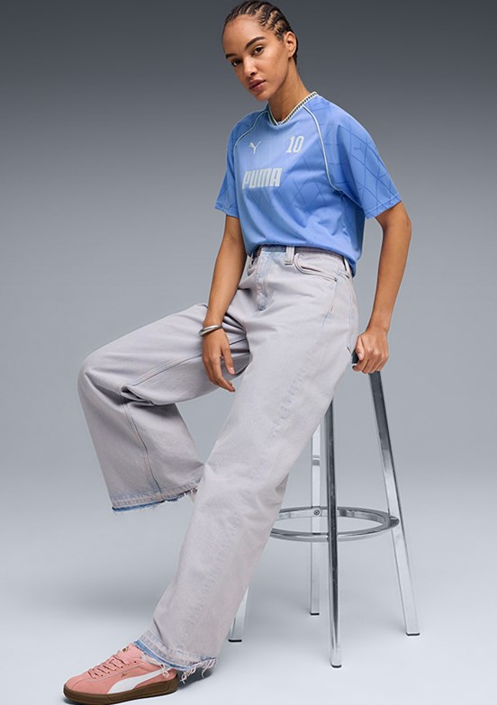 PUMA Sport Relaxed Jersey - 69186060 Kadın Mor Baskılı T-Shirt