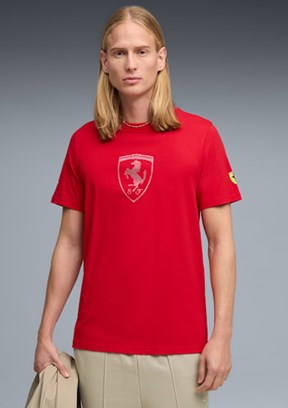 PUMA Ferrari Tonal Shield Tee - 63531102 Erkek Kırmızı Baskılı T-Shirt