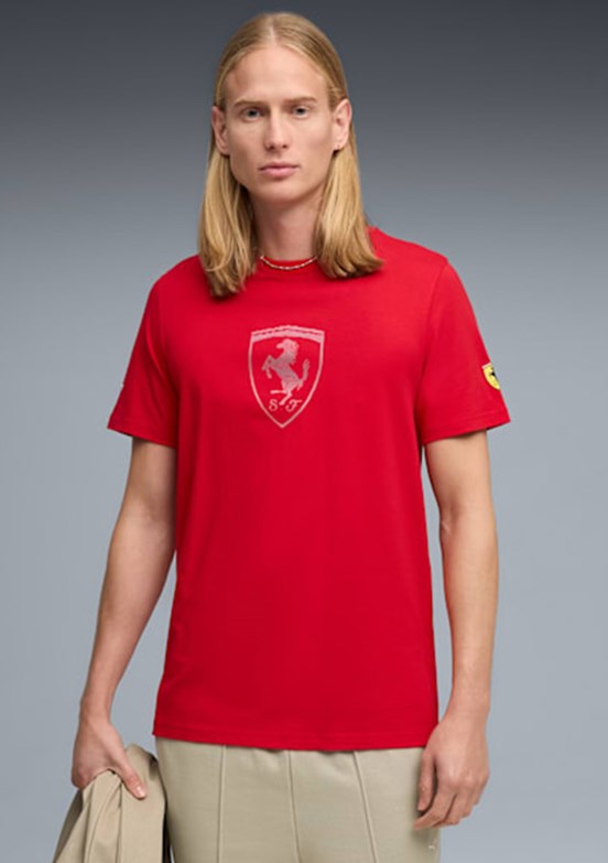PUMA Ferrari Tonal Shield Tee - 63531102 Erkek Kırmızı Baskılı T-Shirt