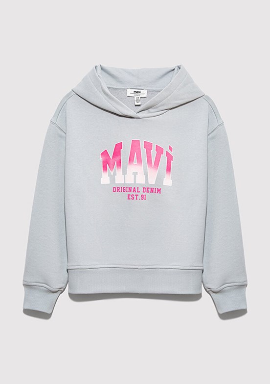 MAVİ - M7S10179-70075 Kız Çocuk Gri Baskılı Sweatshirt