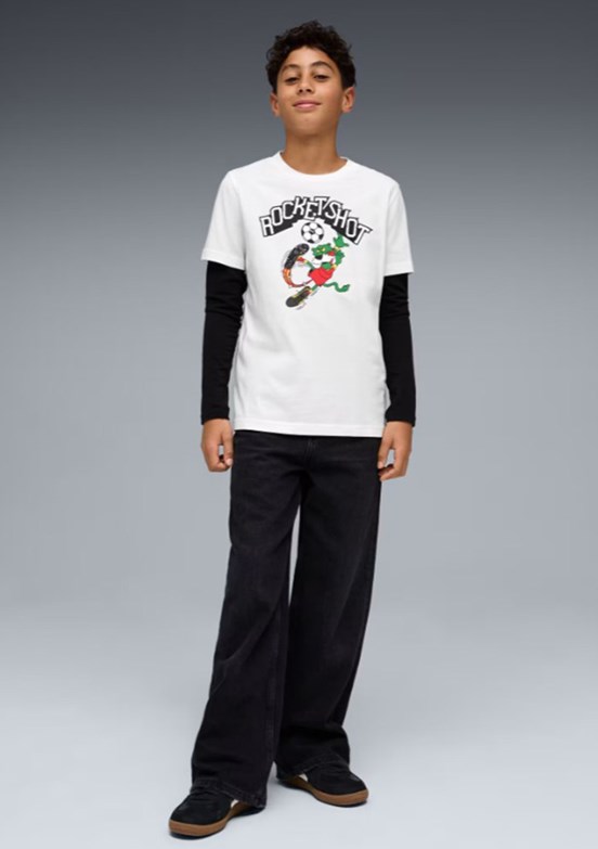 PUMA Super Beyaz Erkek Çocuk Baskılı T-Shirt