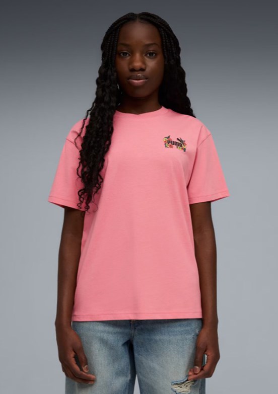 PUMA MID 90s Pembe Kız Çocuk Baskılı T-Shirt