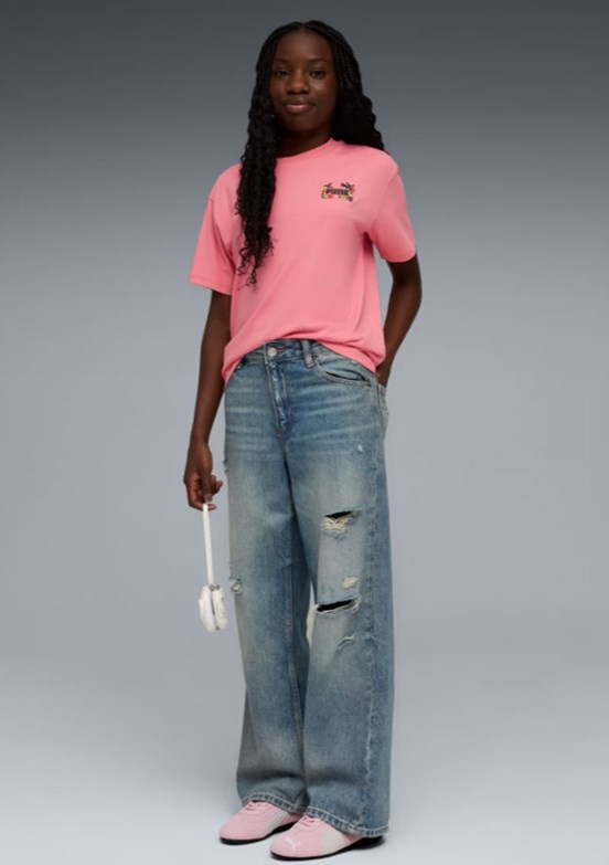 PUMA MID 90s Pembe Kız Çocuk Baskılı T-Shirt