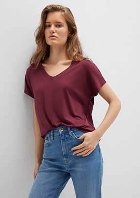 MAVİ Bordo Kadın V Yaka T-Shirt