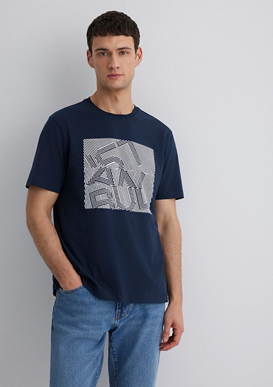 MAVİ - M0612990-70490 Erkek Lacivert Baskılı T-Shirt