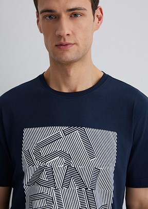 MAVİ - M0612990-70490 Erkek Lacivert Baskılı T-Shirt