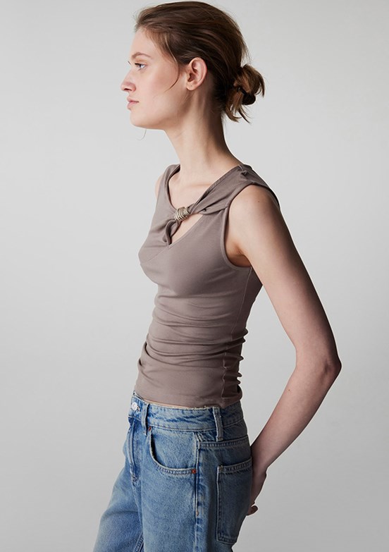 İPEKYOL - IS1260070063 Kadın Bej Basic T-Shirt