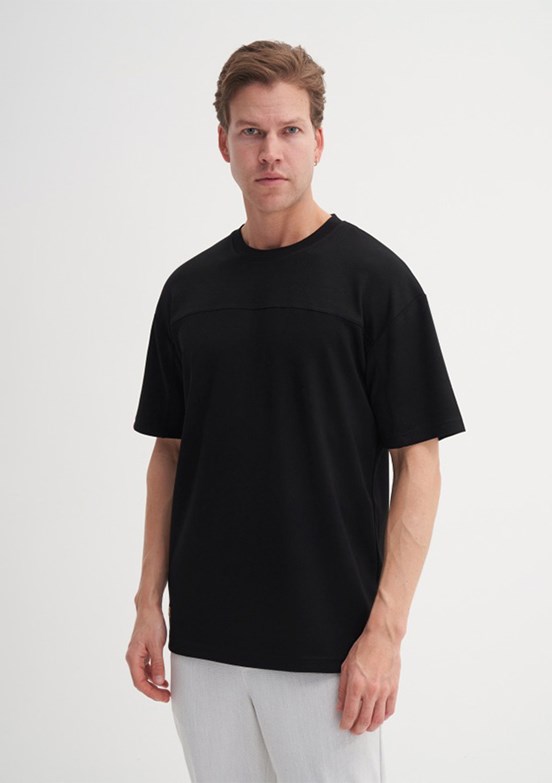 CAZADOR - 40070 Erkek Siyah Bisiklet Yaka T-Shirt
