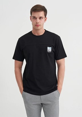 CAZADOR - 40850 Erkek Siyah Bisiklet Yaka T-Shirt