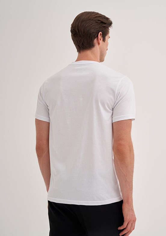 CAZADOR - 42330 Erkek Beyaz Bisiklet Yaka T-Shirt