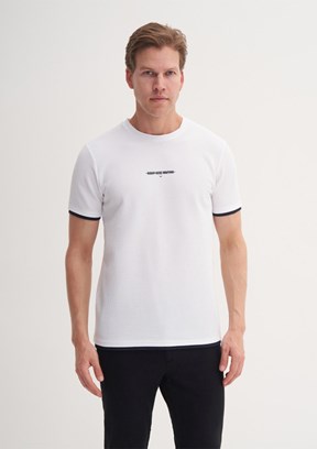CAZADOR - 42430 Erkek Beyaz Bisiklet Yaka T-Shirt
