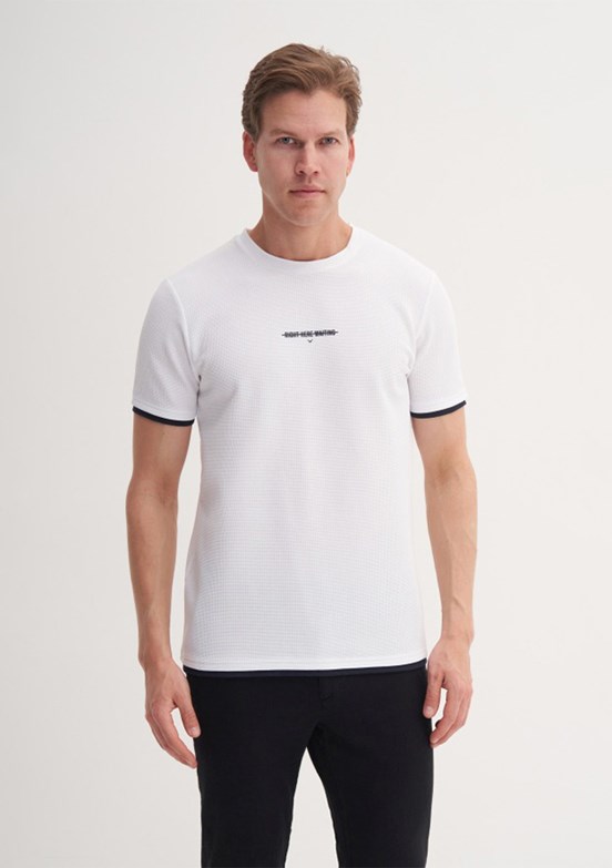 CAZADOR - 42430 Erkek Beyaz Bisiklet Yaka T-Shirt