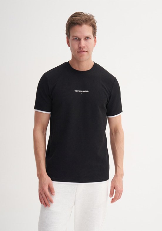 CAZADOR - 42430 Erkek Siyah Bisiklet Yaka T-Shirt