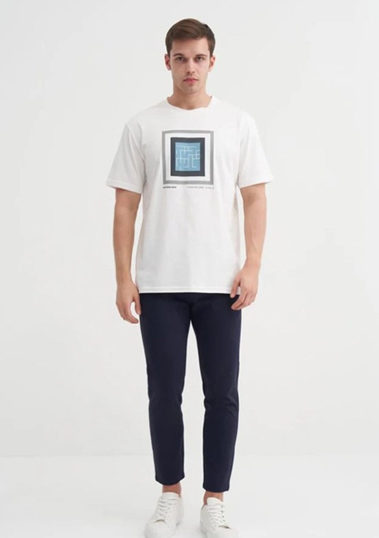 CAZADOR - 44170 Erkek Beyaz Bisiklet Yaka T-Shirt