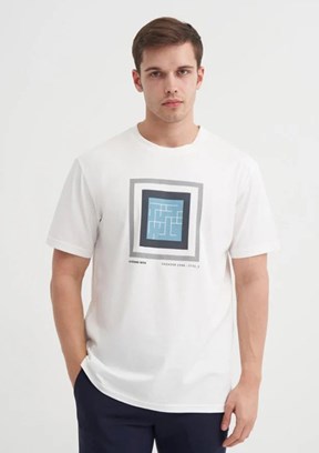 CAZADOR - 44170 Erkek Beyaz Bisiklet Yaka T-Shirt