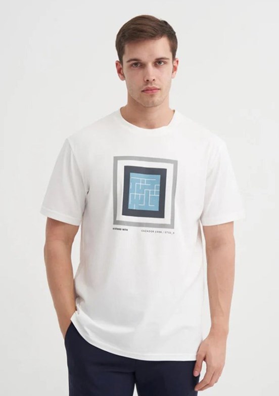 CAZADOR - 44170 Erkek Beyaz Bisiklet Yaka T-Shirt