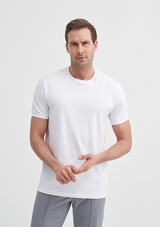 CAZADOR - 46200 Erkek Beyaz Bisiklet Yaka T-Shirt