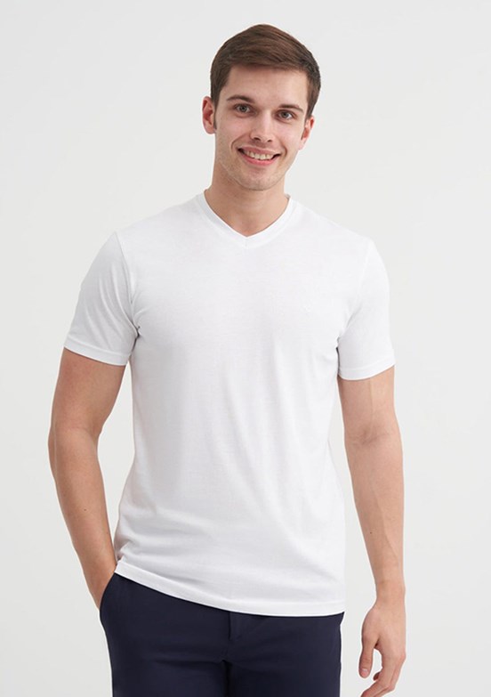 CAZADOR - 46240 Erkek Beyaz V Yaka T-Shirt