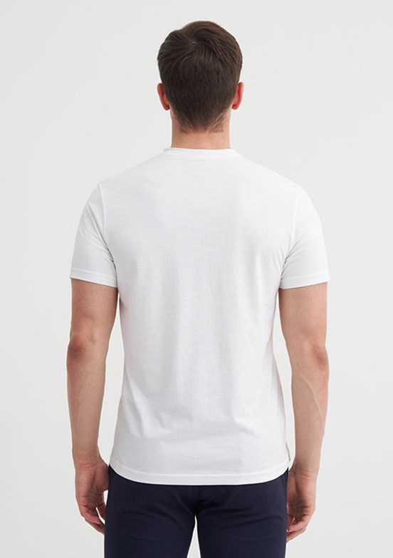 CAZADOR - 46240 Erkek Beyaz V Yaka T-Shirt