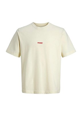 JACK JONES Jcoclub - 12298984 Erkek Ekru Baskılı T-Shirt