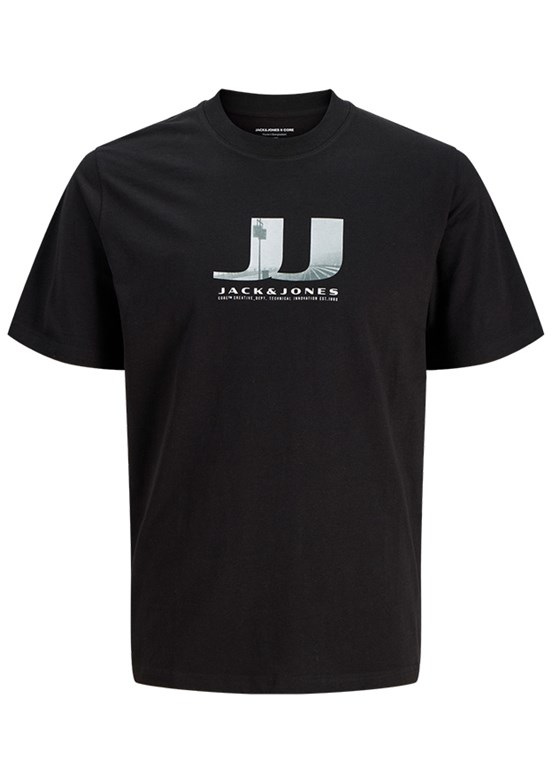 JACK JONES Jcodust - 12297849 Erkek Siyah Baskılı T-Shirt