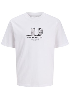 JACK JONES Jcodust - 12297849 Erkek Beyaz Baskılı T-Shirt
