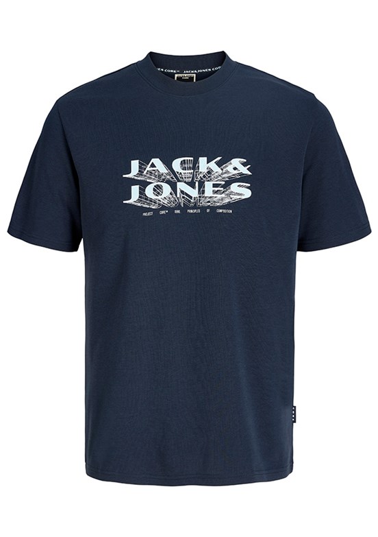 JACK JONES Mavi Erkek Bisiklet Yaka T-Shirt