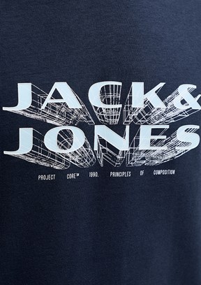 JACK JONES Mavi Erkek Bisiklet Yaka T-Shirt