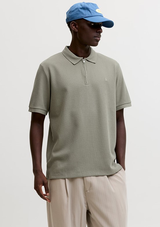 JACK JONES Jjeaustin - 12279177 Erkek Gri Polo Yaka T-Shirt