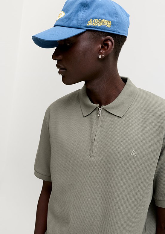 JACK JONES Jjeaustin - 12279177 Erkek Gri Polo Yaka T-Shirt